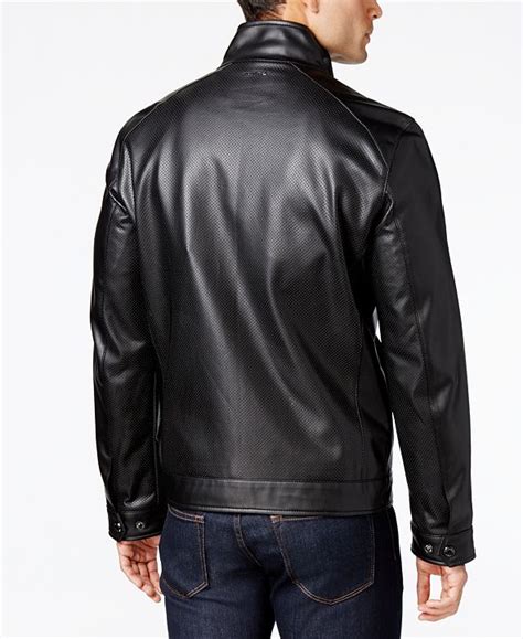 michael kors men's perforated faux leather moto jacket|Michael Kors leather motorcycle jacket.